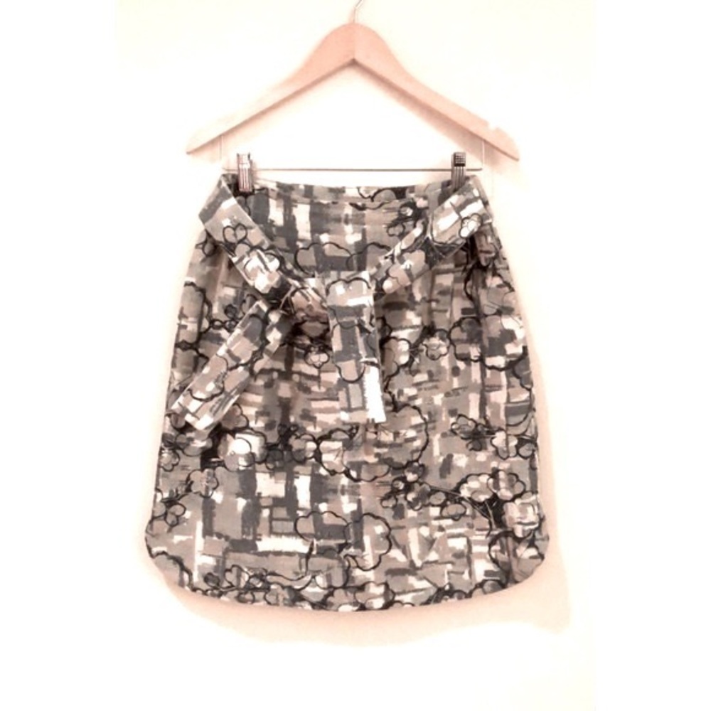 Huis Clos Skirt Graphic Hand Painted 100% Linen Belted Bow Abstract Artistic S/M